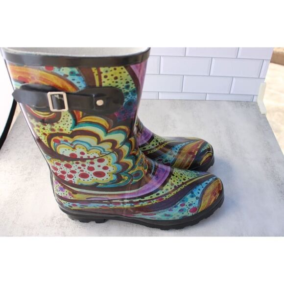 Norty Hurricane Monet Multicolored Rainbow Funky Tall Rain Snow Boots Size 11 - Picture 1 of 7